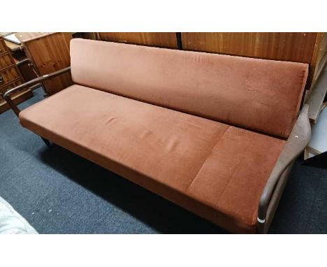 VINTAGE RETRO SETTEE WITH WOODEN ARMS POSSIBLY GUY ROGERS
