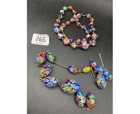 2 X VINTAGE MILLIEFIORI BEAD NECKLACES