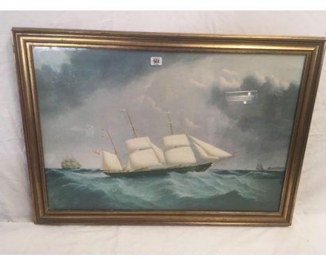 PORTRAIT OF A FOUR MASTED SAILING SHIP WITH OTHERS BEYOND, COLOUR PRINT 24” X 34"