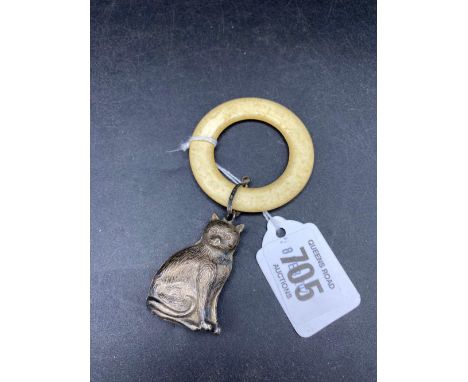 SILVER BABY TEETHER WITH WHITE PLASTIC RING, BIRMINGHAM 1972