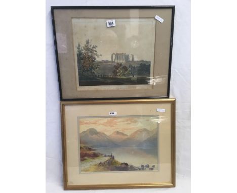 PAINTING - LAKE SCENE, WASTEWATER, LAKE DISTRICT BY D GOULD 1915 (1871-1952) 44"H X 50"W FRAMED, PRINT AQUATINT IN ORIGINAL C