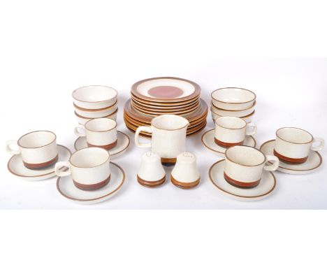 A retro vintage 20th Century Denby Stoneware tea dinner service set. Comprising of; cups, saucers, bowls, salt &amp; pepper s