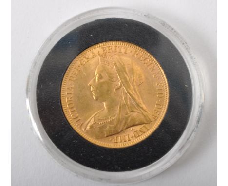 A Queen Victoria, 1898, 22ct gold full sovereign in proof case. The obverse having the 'Old Head' portrait of the Queen. The 