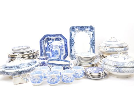 A large collection of vintage 19th Century and later blue &amp; white china porcelain items. To include; Melbar / melba dishe