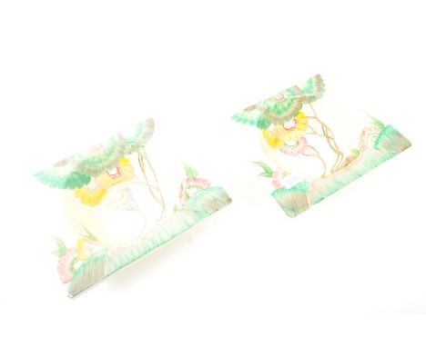 Two vintage 20th century Royal Staffordshire, Clarice Cliff 'The Biarritz' pattern bowls plates. The lot being hand painted w