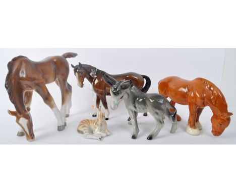 A collection of vintage 20th Century porcelain horse statue figurines. Comprising of Made USSR, Beswick, England. Together wi