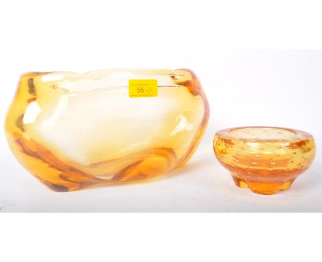 Whitefriars - A large mid 20th century circa. 1950's Whitefriars amber glass centrepiece dish / vase, designed by James Hogan