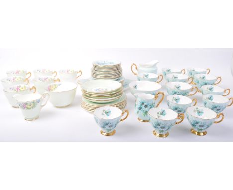 Royal Albert - Bone china English tea service set. Comprising of; teapot, cups, saucers, side plates, serving dish. Marks to 