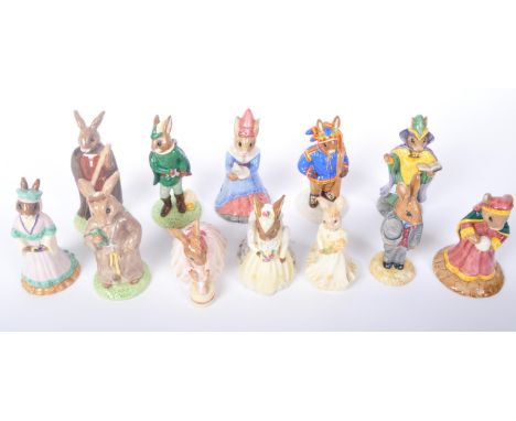 A collection of bone china Royal Doulton - Bunnykins. Including; The Robin Hood Collection Little John, Bridesmaid, Robin Hoo