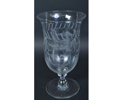 A 19th Century Victorian celery acid etched drinking glass stemmed vase. With flared lipped, tapering body with stem and circ