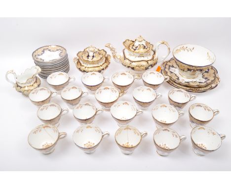 A vintage 20th Century Coalport rococo style tea service cobalt blue &amp; gilt. Comprising of; teapot, cups, saucers, side p