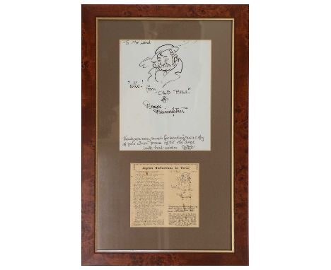 Bruce BairnsfatherPortrait Sketch of Old Bill , inscribed 'To Mr Land, 'Ullo! from "Old Bill" &amp; Bruce Bairnsfather. Thank