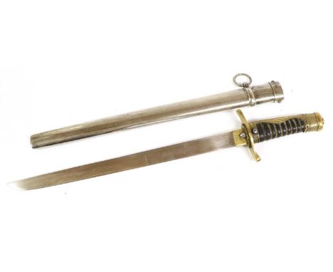 A Second World War Imperial Japanese Police Officer's Tanto, with 30cm machine made steel blade, brass recurving crossguard, 