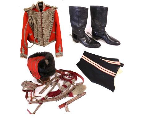 A Late Victorian Full Dress Uniform to an Officer Westmorland and Cumberland Yeomanry, comprising a scarlet Hussar jacket wit