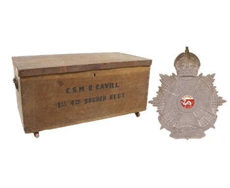 An Edwardian Cast Aluminium Wall Plaque to the Border Regiment, with red painted centre panel, the reverse with four fixing p