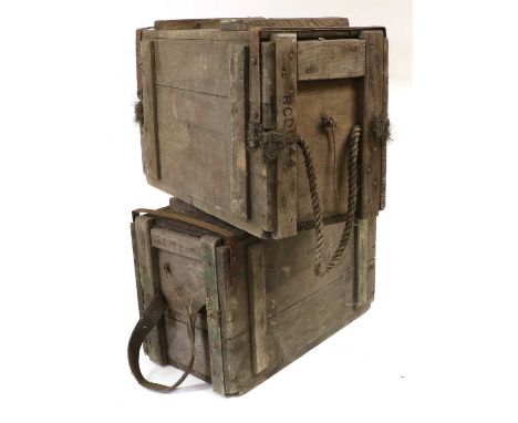 Two Second World War Ammunition Boxes, each for .303 cartridges, stamped HCP and RCD 1944, the lift-off lids secured by two i