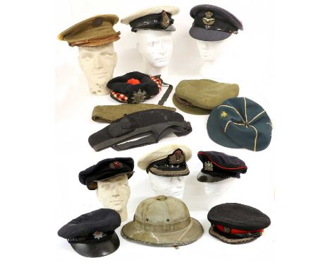 A Collection of Fourteen Military Hats, including a pre-1953 RAF OR's peaked cap, a pre-1953 officer's No.2 dress cap to the 