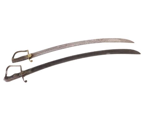 A British 1896 Pattern Mountain Artillery Sword, with 76cm single edge broad fullered and curved steel blade, brass langets a