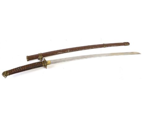 A Second World War Japanese Officer's 1944 Shin Gunto Katana, with 66cm single edge machine made steel blade, brass habaki, p