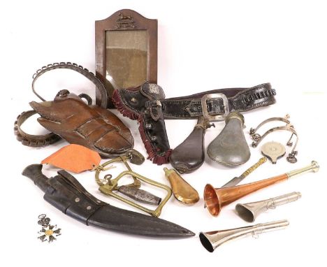 A Quantity of Militaria, including a French Legion d'Honneur medal af, a black patent leather pistol holster and cartridge be