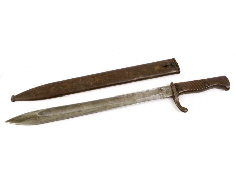 A German Model 1898/05 Butcher Bayonet, Second Pattern, the 37cm fullered steel blade stamped with maker's name WEYERSBERG KI