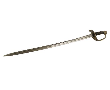 A French Model 1845/1855 Infantry Officer's Sword, the 76cm single edge fullered steel blade with a narrow fuller to the back