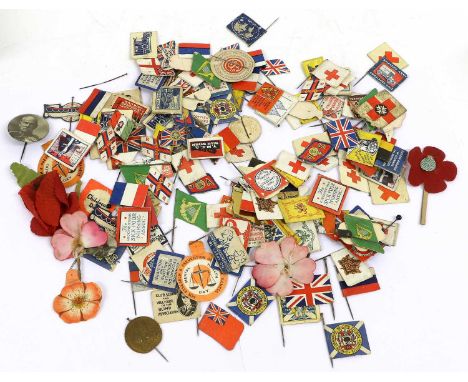 A Collection of Approximately One Hundred and Sixty First World War Penny Flags, including Church Army Hut War Fund, Club Scr