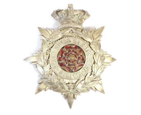 A Victorian Officer's Four Part Silvered Metal Helmet Plate to the Sixth Royal Lancashire Militia, with QV crown over seven p