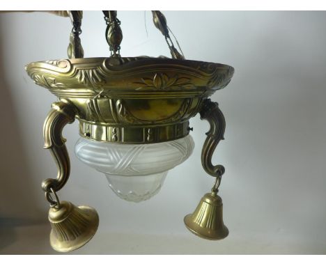A 20th century brass and glass ceiling light 