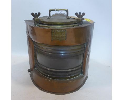 A vintage copper ships corner lantern by Meteorite, H.38 W.38 D.17cm 