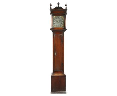 A George II oak longcase clock by Paul Thackwell of Ross, the thirty-hour brass birdcage movement with an anchor escapement a