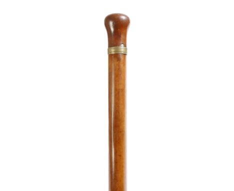 A Victorian horse measuring stick by M. Long, the mahogany screw-off handle with a brass ferrule above a brass and wood hinge