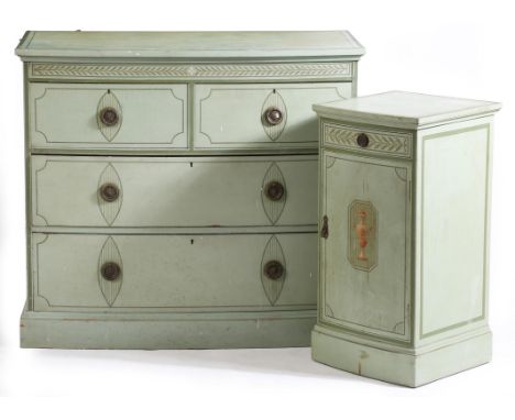 A painted bowfront chest in Adam revival style, the frieze with a laurel border, above two short and two long drawers, 91cm h