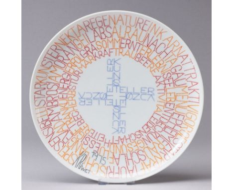 Künstlerteller Nr. 8 - Ferdinand KriwetRosenthal AG, Selb 1975. - "Kunst-Teller" / "Text-Teller" - Porzellan, weiß, glasiert.