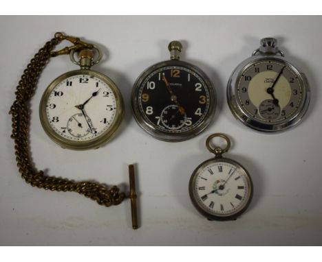 Watches - a Helvetia military issue pocket watch, black dial, Arabic numerals,minute track, subsidiary seconds, luminous hand