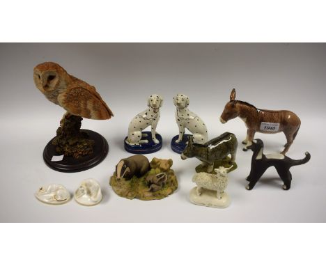 Ceramics - a Beswick model of a donkey; a pair of Staffordshire dalmations; others, Royal Worcester Country Life Series; Coun