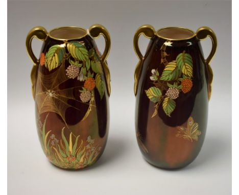 A pair of Carltonware Rouge Royale vases, Spider's Web pattern, 21cm high (2)
