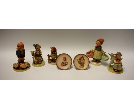 Ceramics - Goebel figures including Little Goat Herder, Farm Boy, etc; two small circular plaques (7) 