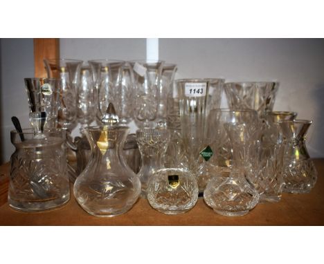 Glassware - a set of six cut glass champagne flutes; Edinburgh crystal drinking glasses, vases, etc; others London, Galway cr