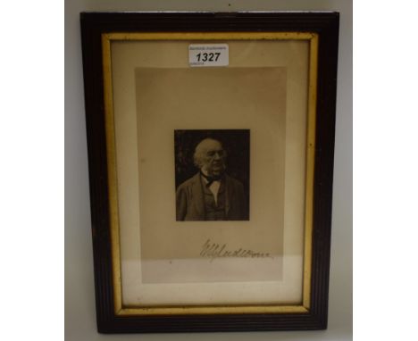 William Ewart Gladstone (1809 - 1898) - a monochrome photographic portrait, print, with facsimile signature, 22cm x 14.5cm, f