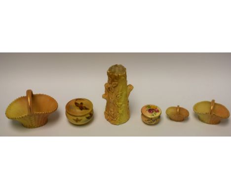 A Royal Worcester graduated set of three baskets; miniature box and cover, etc (6)