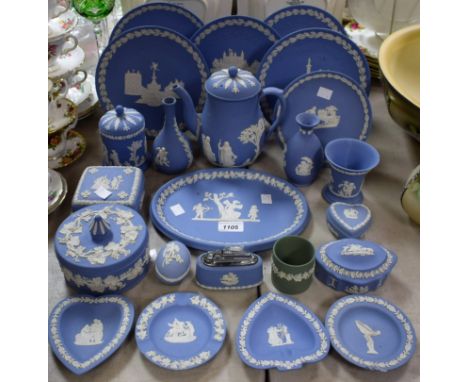 Ceramics - a Wedgwood Jasperware coffee pot; others, powder box and cover, vases, trinket dishes, Christmas plates, etc