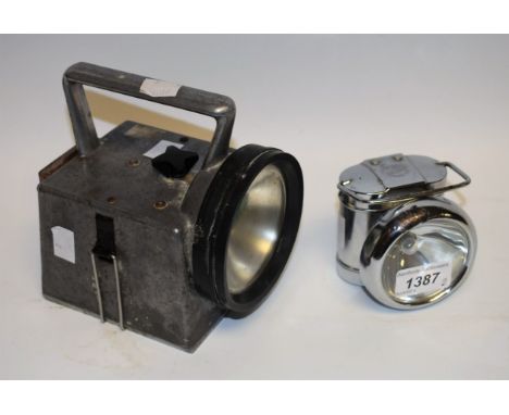 A British Rail signalling lamp, mid 20th century; a vintage bicycle lamp