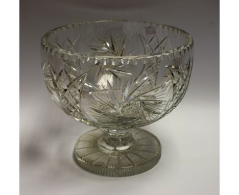 A large cut glass pedestal bowl, 23cm diameter