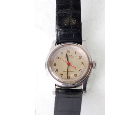 GENT'S CYMA DE LUX WATERSPORT STAINLESS STEEL CASED WRIST WATCH, mechanical movement, silvered arabic dial, with sweep second