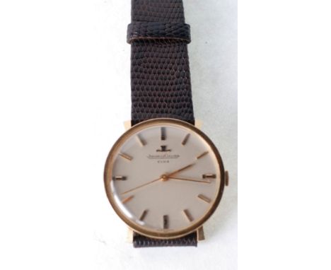 GENT'S JAEGER-LECOULTRE, CLUB 18CT GOLD CASED WRIST WATCH, mechanical movement, silvered dial with batons, Swiss 18ct gold ha