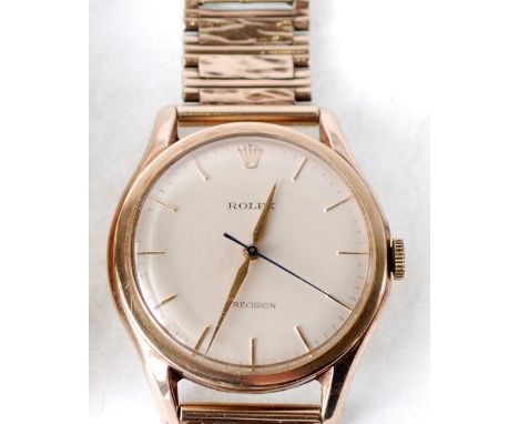 GENT'S ROLES 'PRECISION' WRIST WATCH, with mechanical movement, circular silvered dial with batons and sweep seconds hand, in