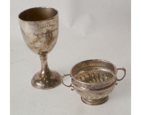 SILVER GOBLET TROPHY, five line presentation inscription, Sheffield 1933, 5" (12.7cm) high, 2.20oz AND A MINIATURE SILVER TWO