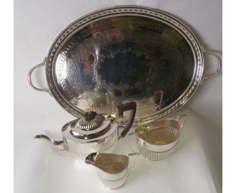 SILVER GEORGIAN STYLE TEA POT, with black wood insulator handle and finial, Sheffield 1892 TOGETHER WITH A SILVER GEORGIAN ST