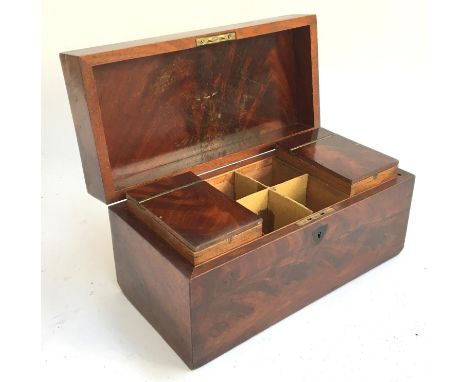 A George III mahogany tea caddy, of rectangular form, with two hinged canisters, 30x14.5x15cmH 